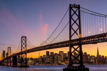 晚上天际线金门大桥美国加利福尼亚旧金山日落时分在美国加利福尼亚州圣弗朗西斯金山结构体图片