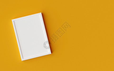 放荡不羁的白色装饰风格黄背景的空框架模型3D插图图片