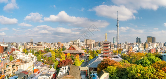 游客宗教从日本东京浅草区最顶端看森素次寺庙场景图片