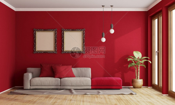 红衣客厅有现代沙发和墙上旧架子3D为红衣客厅有现代沙发白天活的灰色图片