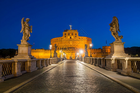 首都意大利罗马圣天使城堡黄昏时暮古董图片