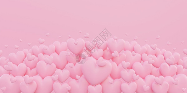 假期粉彩浪漫的情人节爱概念粉红色3D心脏形状与复制空间的背景重叠图片