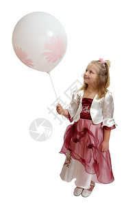 穿着白气球的聪明裙子女孩亮美丽乐趣背景图片