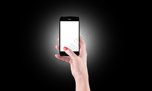 手指黑色的握和触摸黑色背景孤立的智能手机技术图片