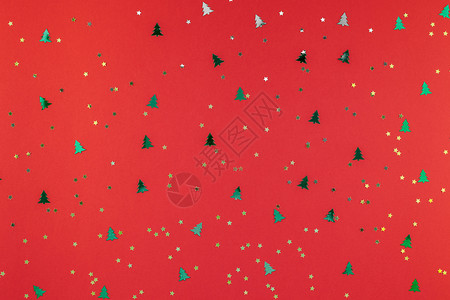 红色的新年或圣诞节时装套式公寓提供顶端视图2019年的Xmas节庆祝红纸金色和绿火花贺卡文本设计新的明信片图片