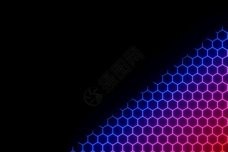 抽象彩色GlowingNeon电子六边形背景三维投影蓝色的插图六角形图片