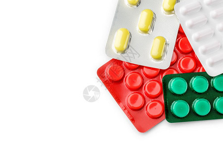 治愈药品红黄绿和白药丸的剂泡水以治疗疼痛和疾病oopicapi图片