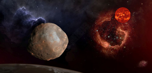 行星Phobos的幻想构成即火星卫Phobos的幻想组成旧太阳照耀着美国航天局提供的这张图像中Centaurus星座元素中的RC图片