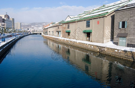 在日本北海道奥塔鲁日本Honshu以北海道的运河东北亚旅游地标蓝色的图片