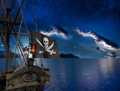 火炬月光时悬挂的海盗帆船3D月光时悬挂的海盗帆船夜曲洋图片