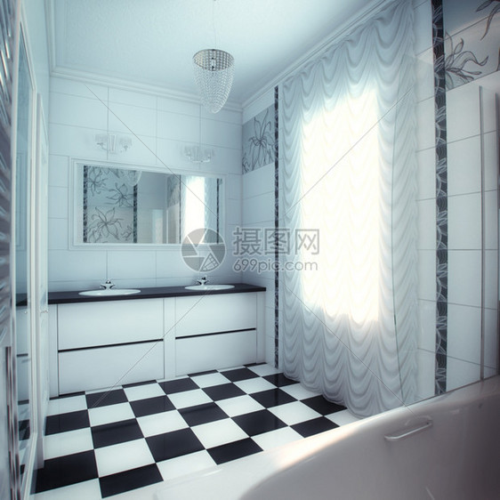 豪华住宅中美丽的大浴室装修奢华空的图片