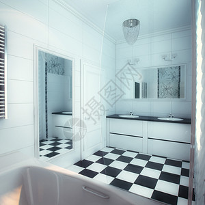 内阁豪华住宅中美丽的大浴室改造毛巾图片