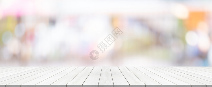 木板全景厨房白桌顶背景模糊来自购物商场您的产品可补装空间图片