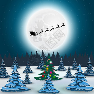 北圣诞老人在一只驯鹿的雪橇上飞着礼物这只驯鹿为圣诞节而滑雪新年是圣诞假日的矢量插图节假日的天窗苍蝇用鲜血标注圣月驯鹿的雪橇上也有图片