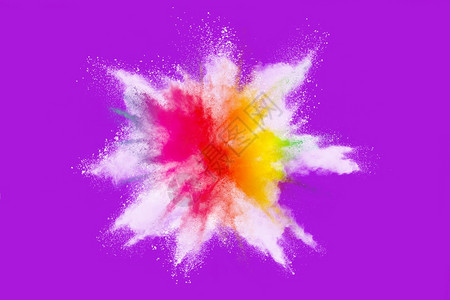 抽烟爆炸宇宙的紫底被隔离彩色粉末爆破图片