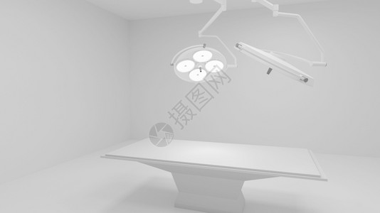 服务3D外科室配有2个照明医疗灯和空床3D发光的房间图片