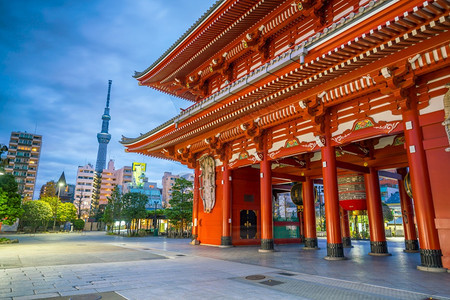 日落本东京浅usa地区见山寺夜日本东京建筑学旅行图片