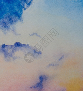 粉彩柔软的坡度抽象暮色天空水彩画背景际线和五颜六色的云彩手绘在纸上与纹理插图图片