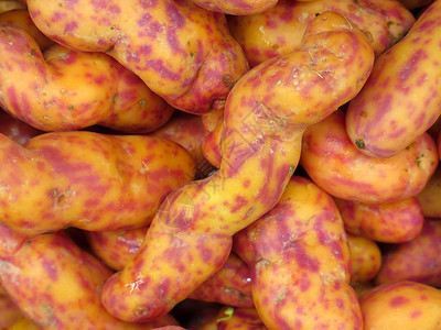 午餐RedOlluquito秘鲁大管供在农民市场销售胖的淀粉图片