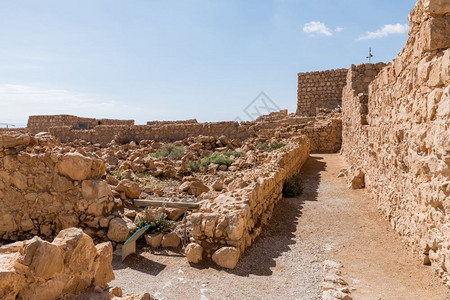 旅行伟大的以色列古老马萨达堡垒的废墟由希律建造古老马萨达的伟大鲁伊斯砖图片