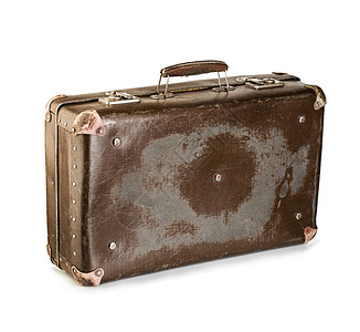 公文包肮脏的在白色背景上隔离的旧式特装行李箱古董图片