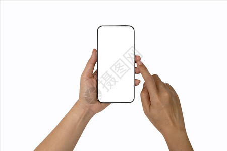 现代的黑色手持现代垂直智能手机带空显示屏幕在白色背景上隔离的现代垂直智能手机应用图片
