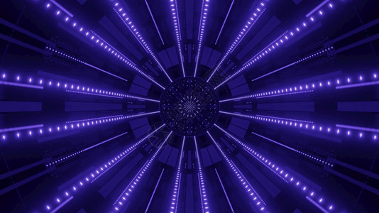 3d插图虚拟未来建筑的圆形暗黑走廊抽象背景设计其中含有亮蓝光照明的彩虹色灯光虚拟通道插图背景黑暗的照亮艺术图片