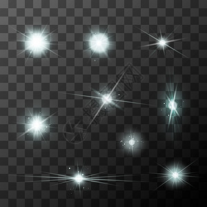 抽象的闪烁不同恒星爆發的一组白火花在透明的背景上设置不同恒星爆发的一组白火花光束图片