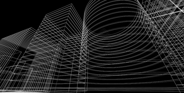 建筑3d插图D建筑透视线现代城市建筑抽象背景设计建筑背景3D插图建筑透视线技术多雾路段商业图片