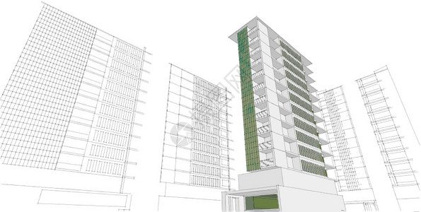 建筑3D插图现代城市建筑抽象背景设计建筑背景插图透视线屋工程抽象的图片