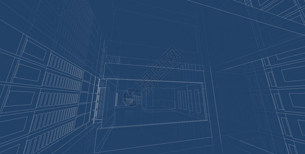 框架玻璃建筑的3D插图现代城市建筑抽象背景设计建筑背景插图透视线图片