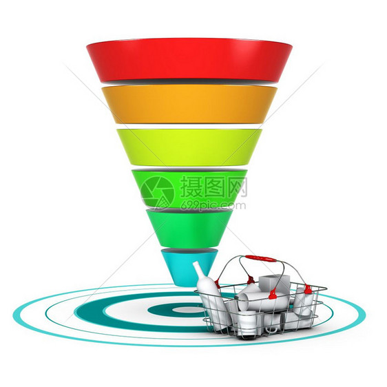 三角形互联网销售渠道分6个阶段容易定制3至6级配有篮子和适合销售或商业目的标和概念图供销售或商业用途之渠道营或商业图表网络营销图片