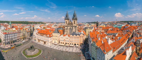 天际线捷克布拉格与TynChurch的旧城广场老市景观图片