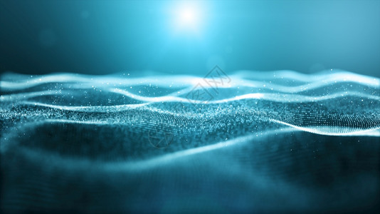 科学形象的摘要蓝色数字粒子波有bokeh和光背景的蓝色效果图片