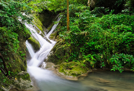溪流爱侣湾泰国热带雨林的瀑布泰国溪图片