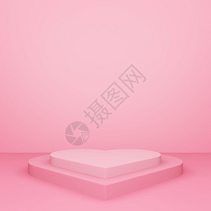 插图房间成形Valentinersquosday3D显示心形讲台或以粉红色空的演播室产品背景爱情概念模型展示为首的节日图片