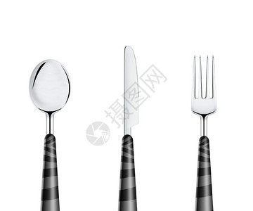 厨房白色的午餐在背景上隔离的叉勺和刀图片