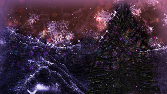 插图十二月山中的圣诞冬季景观与雪花3D渲染山区的圣诞节冬季景观薄片图片