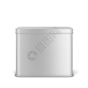 用于茶叶或咖啡的矩形锡罐3d插图白色背景上孤立目的覆盖闪亮图片