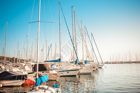 七月排汽艇2015年7月8日意大利的里雅斯特西亚纳州斯迪市在港口停泊的快艇图片