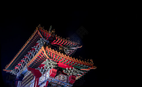 夜晚亚洲人泰国曼谷2019年月3日09年月3日在唐人城Yaowrat路的Odeon皇家大庆门标志山环之景美丽的图片