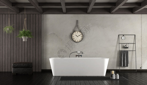 架子绞刑浴室洗手间用现代浴缸的生锈式洗手间3D图片