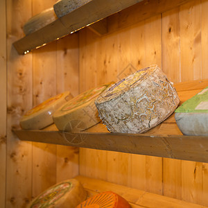 有机的零售一种商店木架上展示的圆形奶酪状商店木架上展示的圆形奶酪状图片