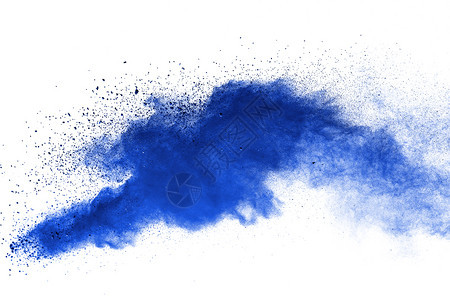 墨水速度宇宙的白色背景下蓝尘埃粒子飞溅的抽象蓝色粉末爆炸特写图片