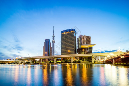 日本城市黎明吸引力清晨苏门达河上的东京天线亚洲人背景