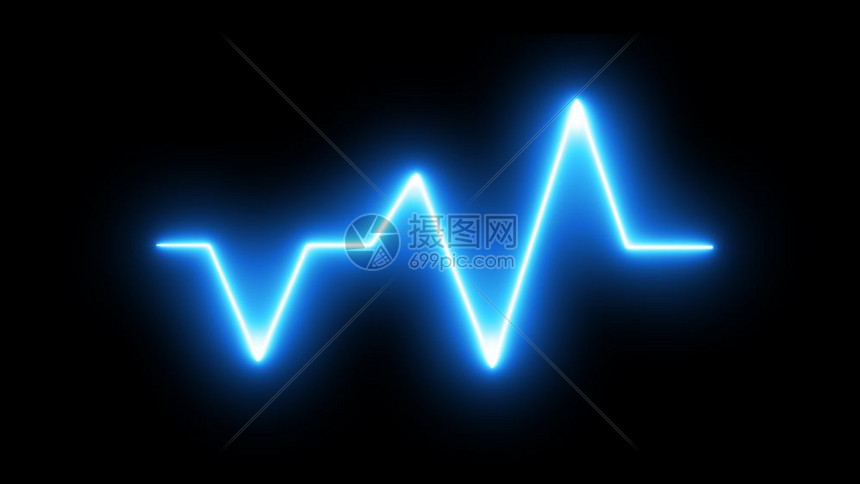 测试抽象的数字在孤立黑色背景下心跳在监视器上脉动的蓝色心跳冲波符号和概念视频重叠模板的元素病图3D插显示图片