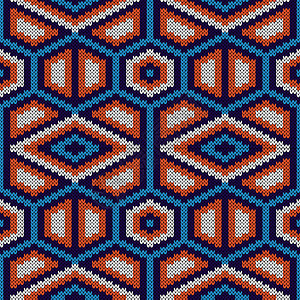 样本叉冬天蓝色橙和白编织布纹理的抽象编织装饰无缝丝质矢量模式图片