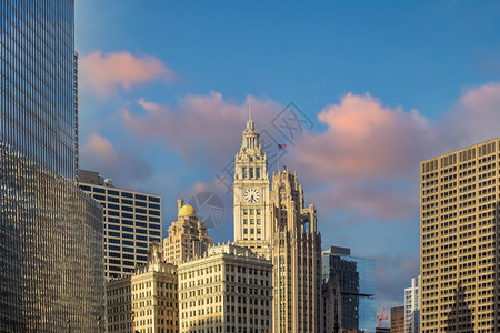 密歇根州场景日落美利坚合众国芝加哥市下城市天线风景美国图片