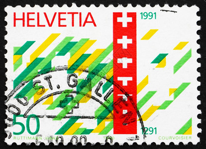 邮戳瑞士大约190年一张印在瑞士的邮票显示瑞士联邦70周年大约一种优质的图片