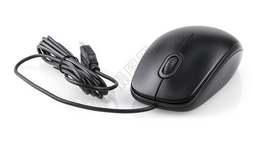 商业在白色背景上孤立的黑计算机鼠标按钮电图片